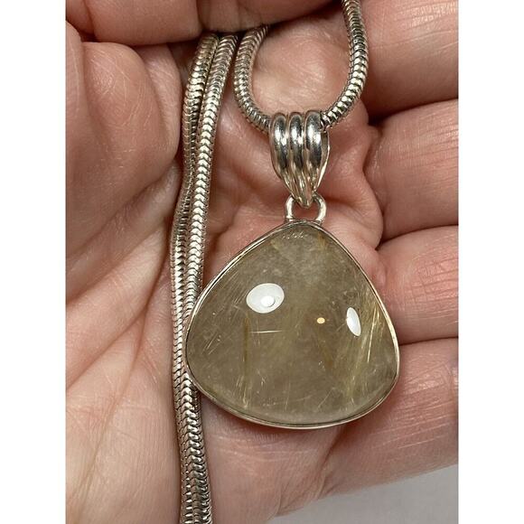 Rutilated Quartz 925 Sterling Silver Teardrop Shaped Pendant Necklace 21” 24.08g - Picture 9 of 16